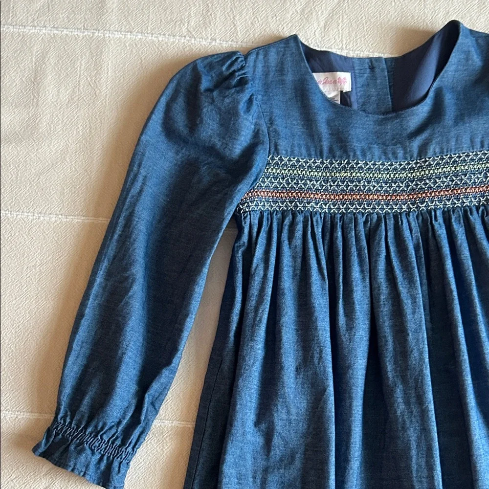 Bonnie Jean Blue Dress with Floral Embroidery